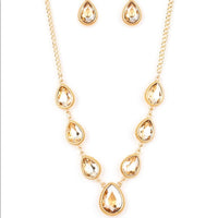 Paparazzi Socialite Social Gold Necklace Golden Bling Teardrop
