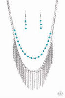 Paparazzi Fierce in Fringe Blue Necklace Silver