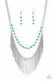 Paparazzi Fierce in Fringe Blue Necklace Silver